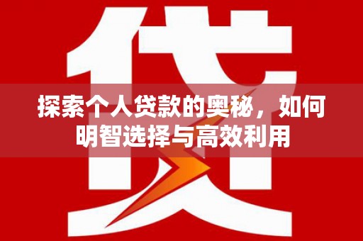 昭阳探索个人贷款的奥秘，如何明智选择与高效利用